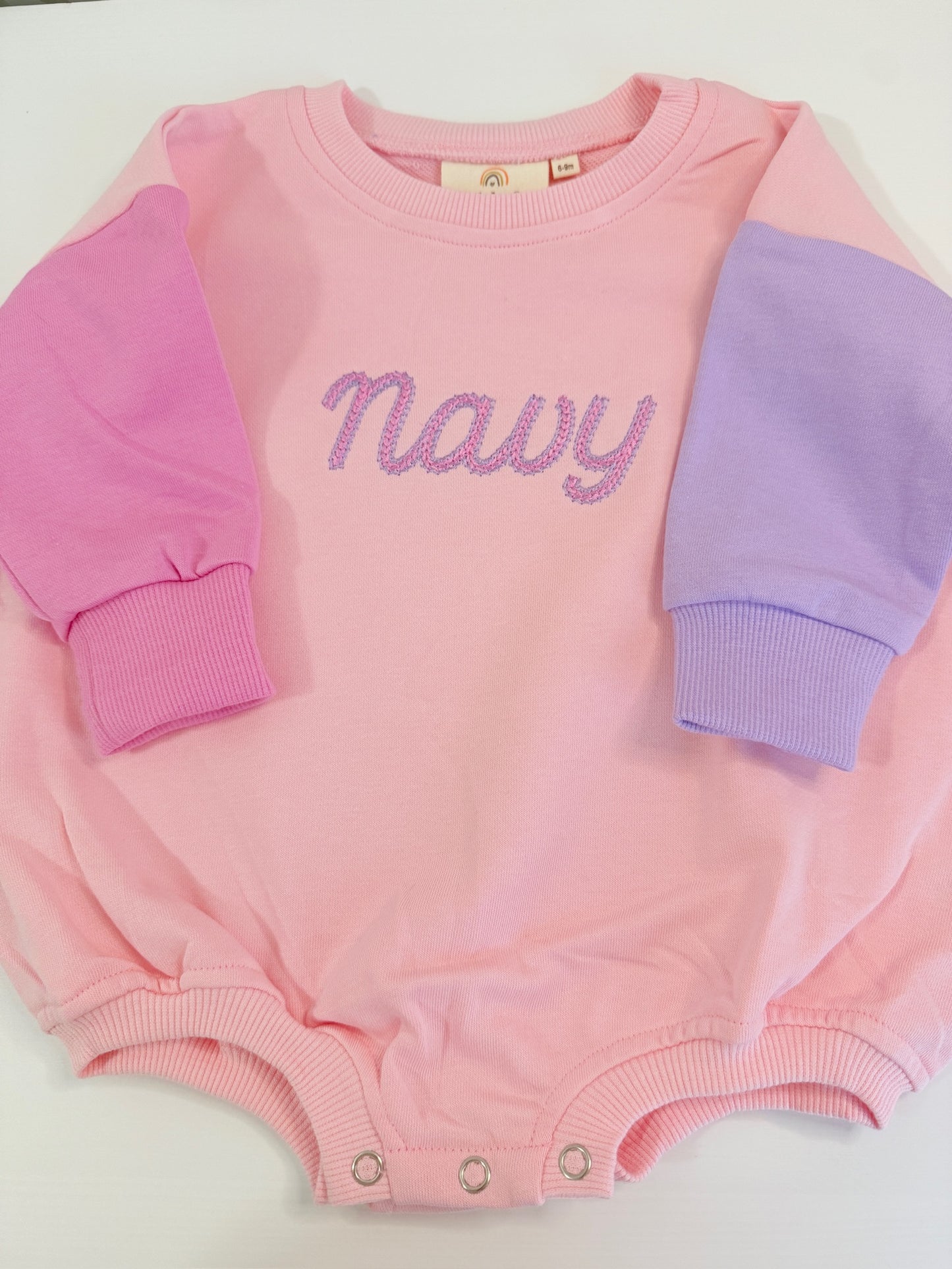 Custom Embroidered Colorblock Sweatshirt Romper