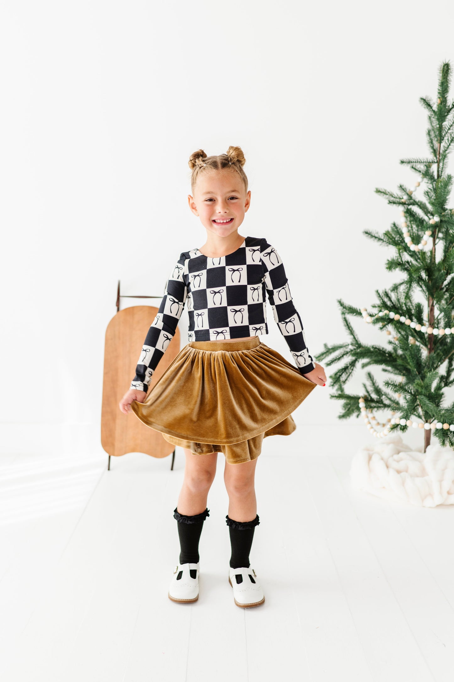 Checkered Bow | CROPPED Bow Back Long Sleeve Top