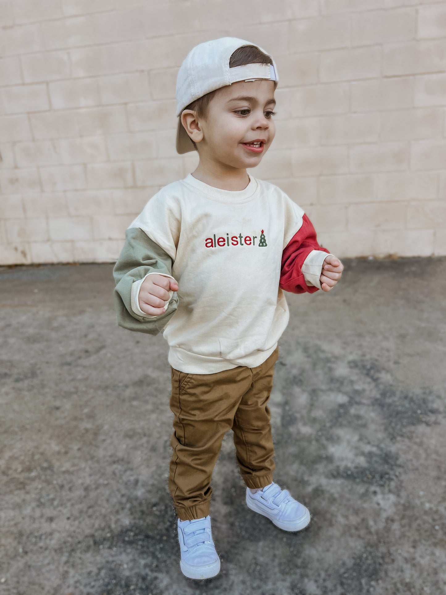 Custom Embroidered Christmas Colorblock Crewneck Sweatshirt