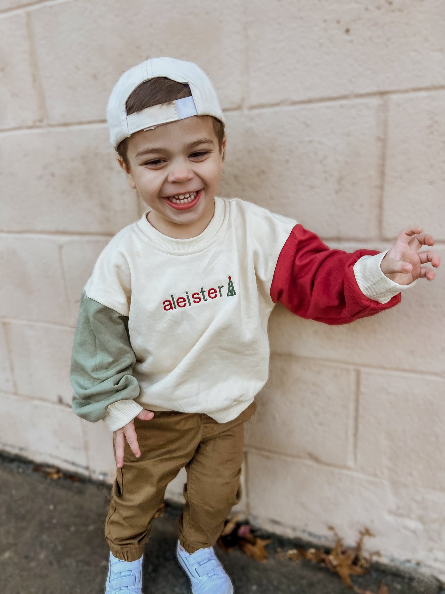 Custom Embroidered Christmas Colorblock Crewneck Sweatshirt