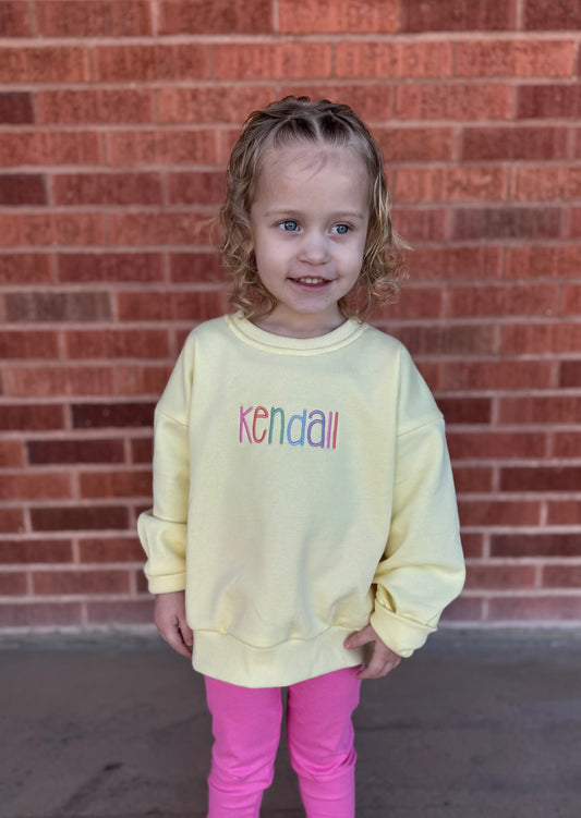 Custom Embroidered Crewneck Sweatshirt - Butter Yellow