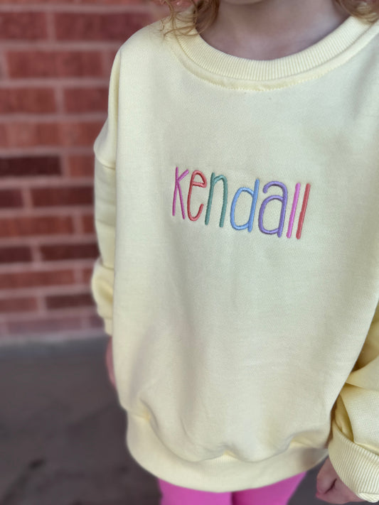 Custom Embroidered Crewneck Sweatshirt - Butter Yellow