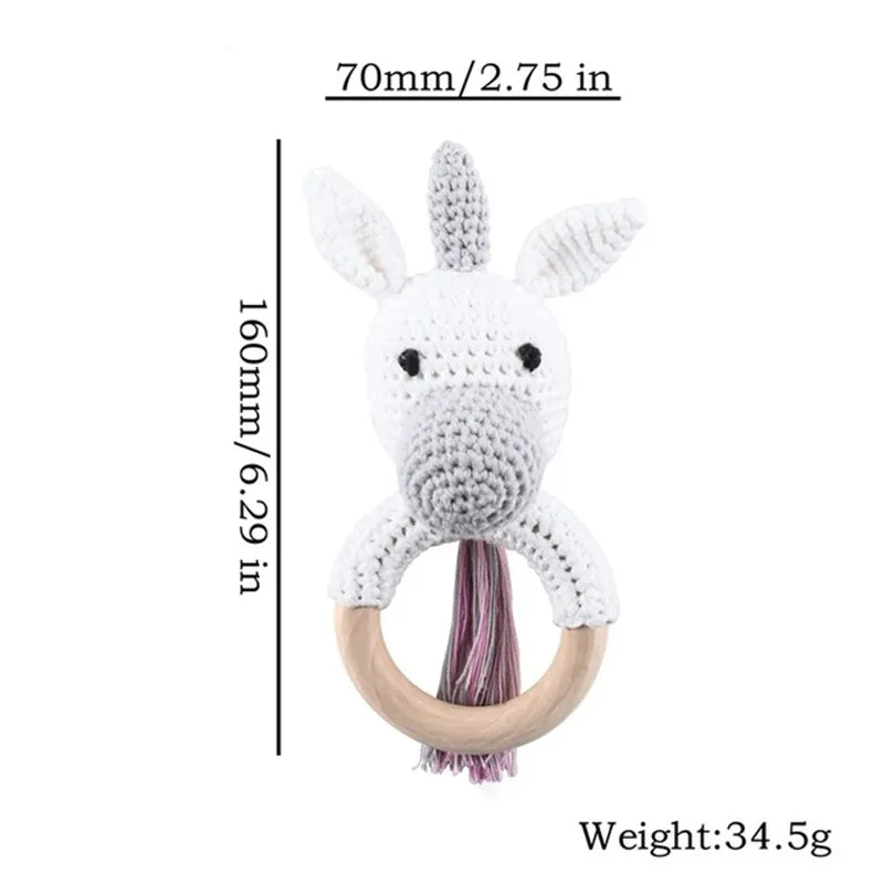 Handmade Smooth Beech Wood Animal Knit Teething Toy