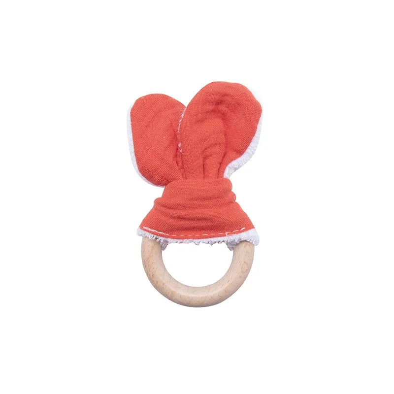 Handmade Smooth Beech Wood Animal Knit Teething Toy