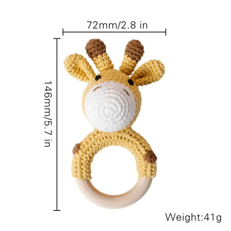 Handmade Smooth Beech Wood Animal Knit Teething Toy