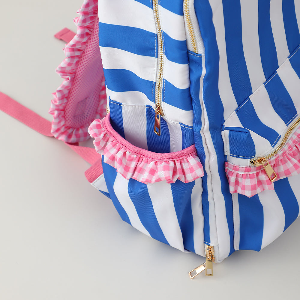 Custom Embroidered Ruffle Backpack - Gingham or Stripes