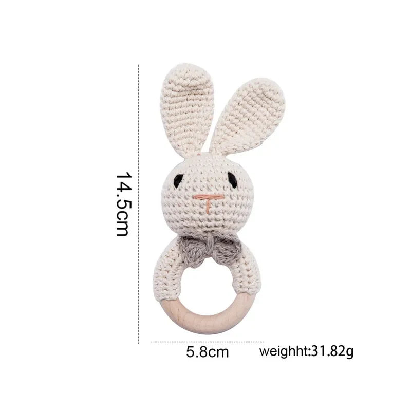 Handmade Smooth Beech Wood Animal Knit Teething Toy