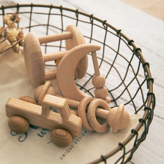 Wood Montessori Rattle Educational Baby Toys