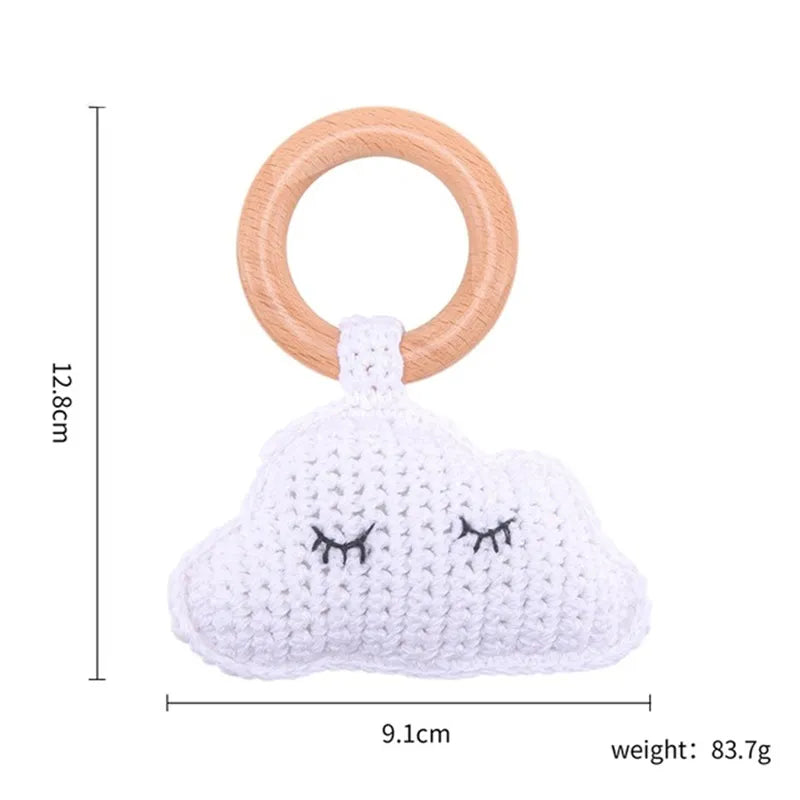 Handmade Smooth Beech Wood Animal Knit Teething Toy