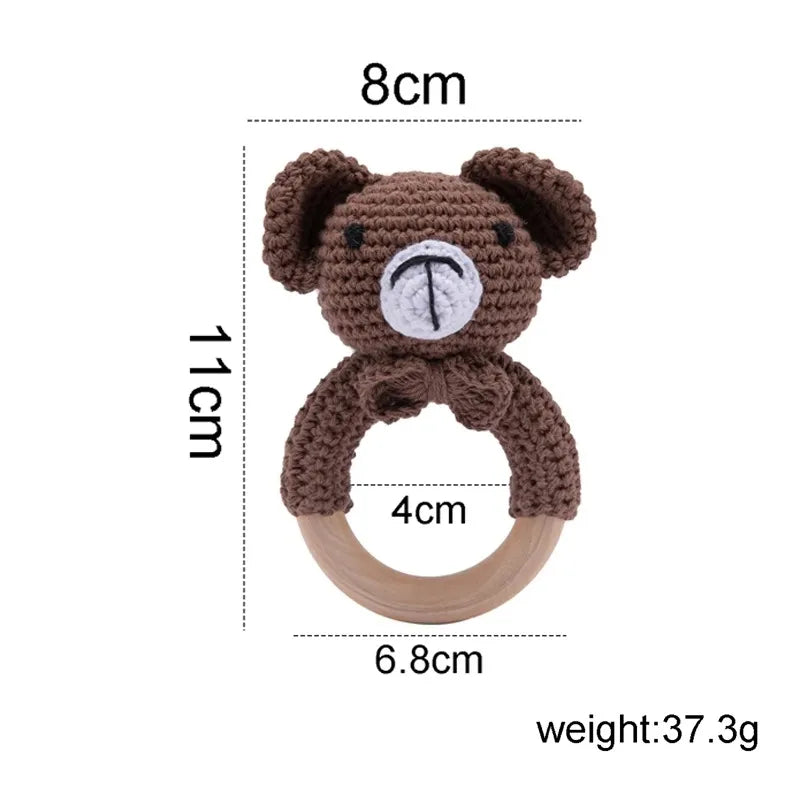 Handmade Smooth Beech Wood Animal Knit Teething Toy