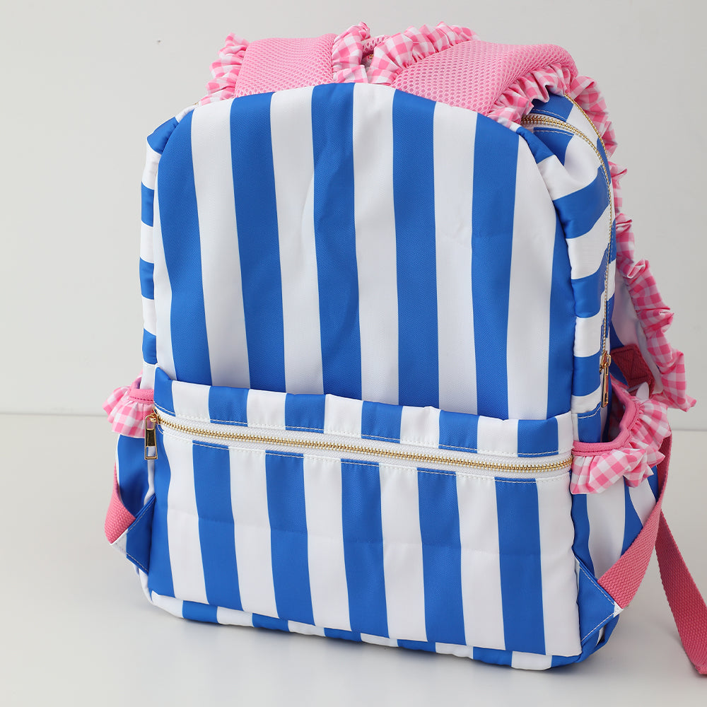 Custom Embroidered Ruffle Backpack - Gingham or Stripes