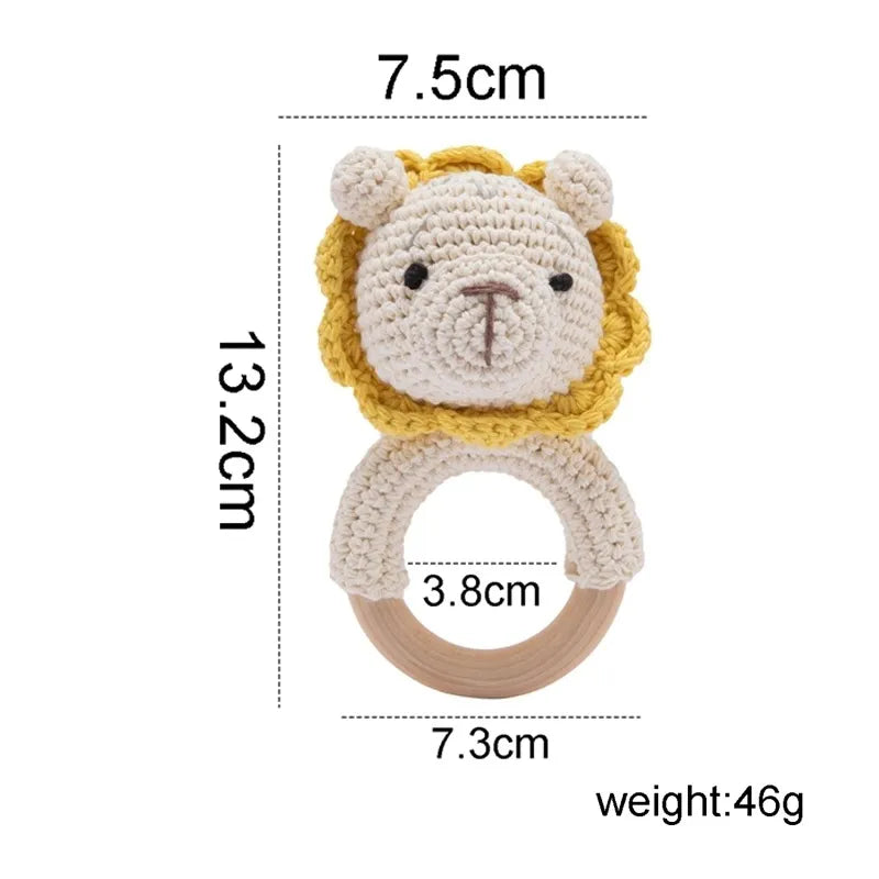 Handmade Smooth Beech Wood Animal Knit Teething Toy