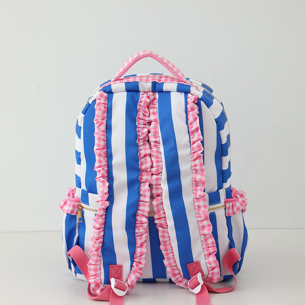 Custom Embroidered Ruffle Backpack - Gingham or Stripes