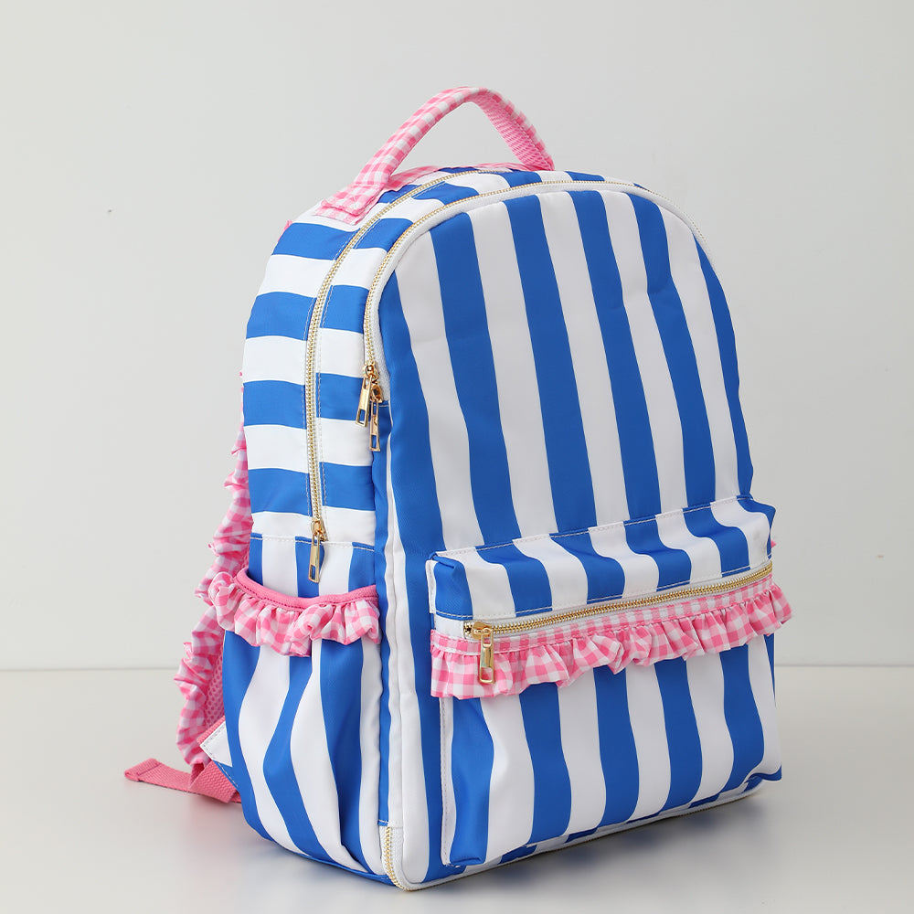 Custom Embroidered Ruffle Backpack - Gingham or Stripes