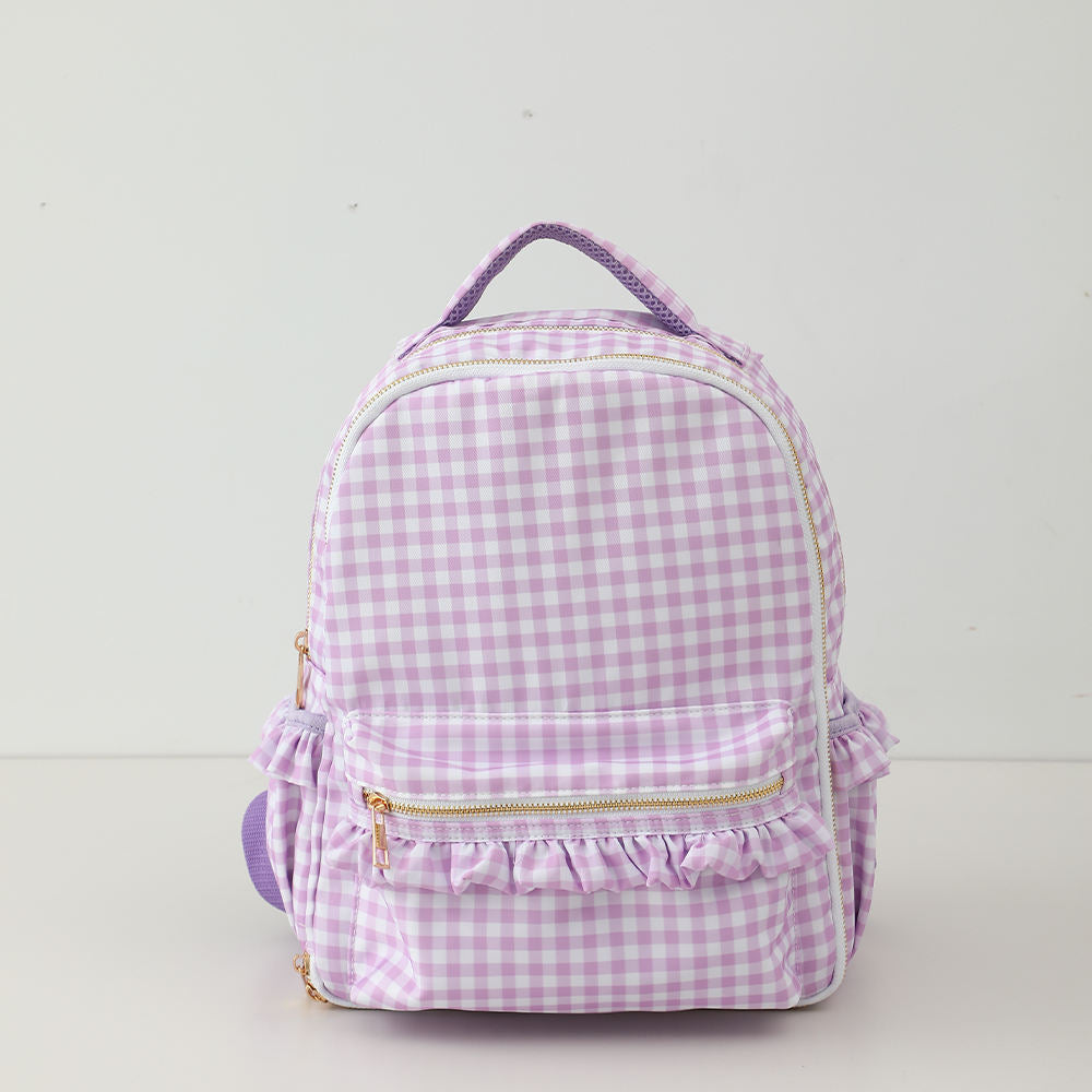Custom Embroidered Ruffle Backpack - Gingham or Stripes