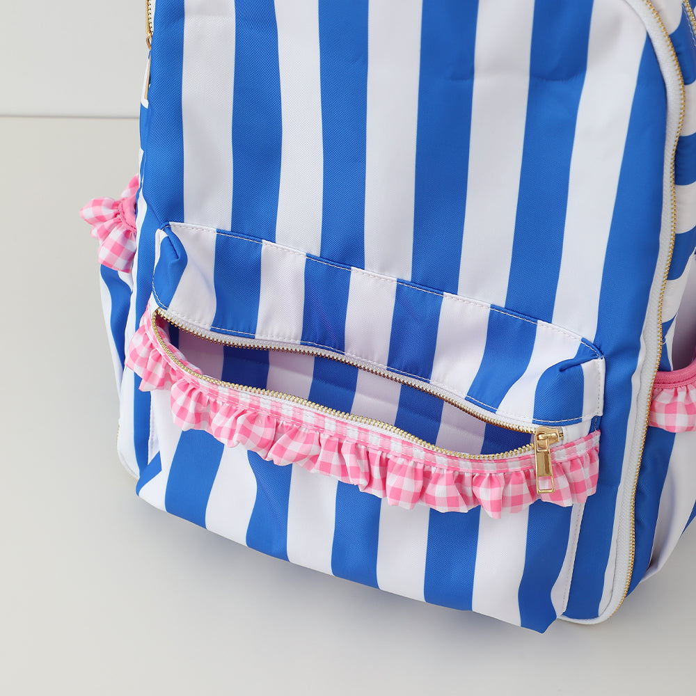 Custom Embroidered Ruffle Backpack - Gingham or Stripes