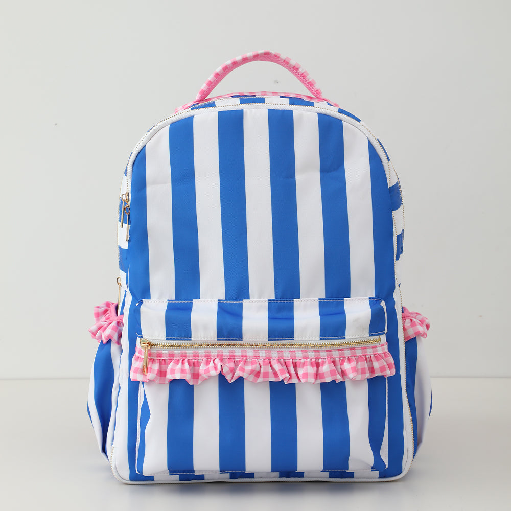 Custom Embroidered Ruffle Backpack - Gingham or Stripes