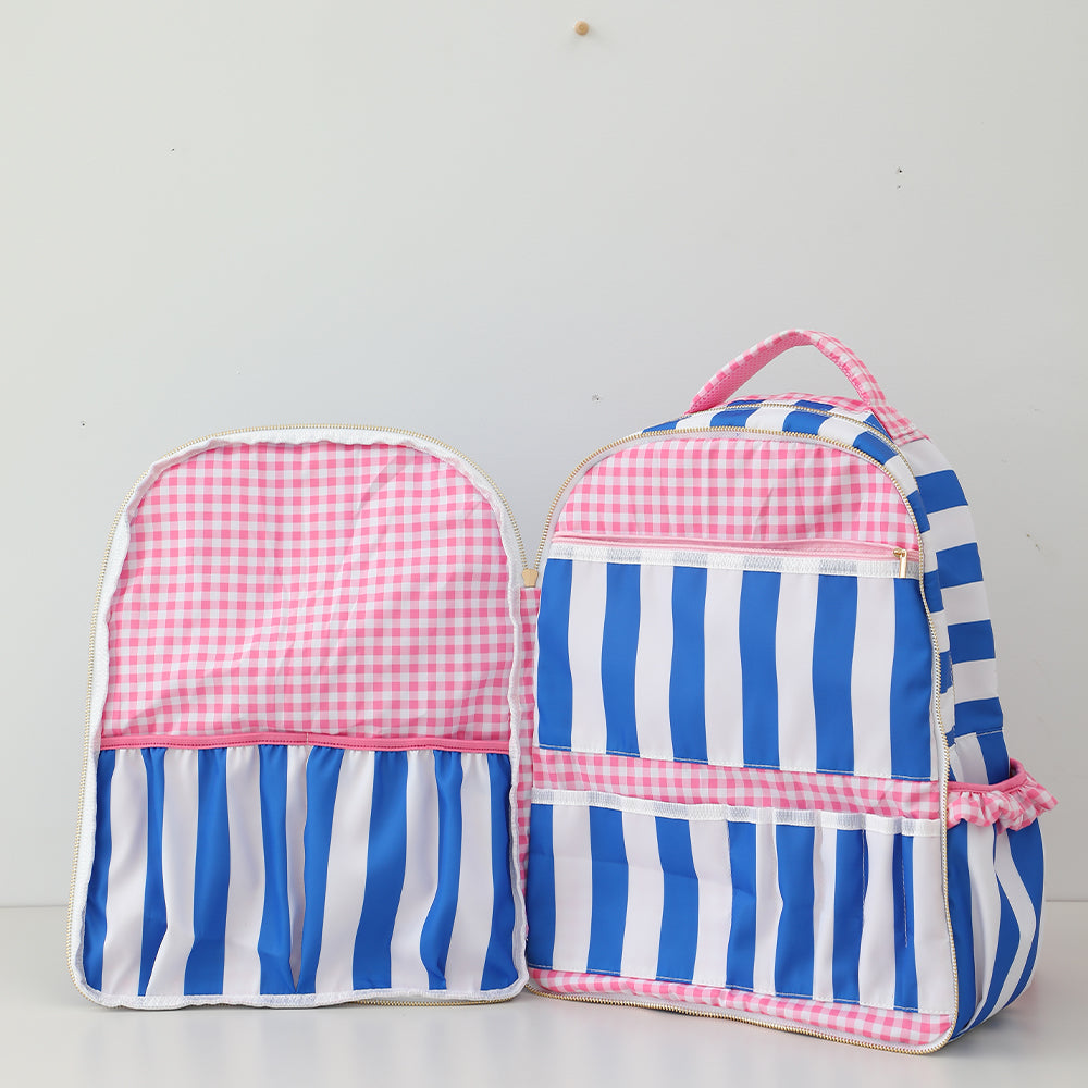 Custom Embroidered Ruffle Backpack - Gingham or Stripes