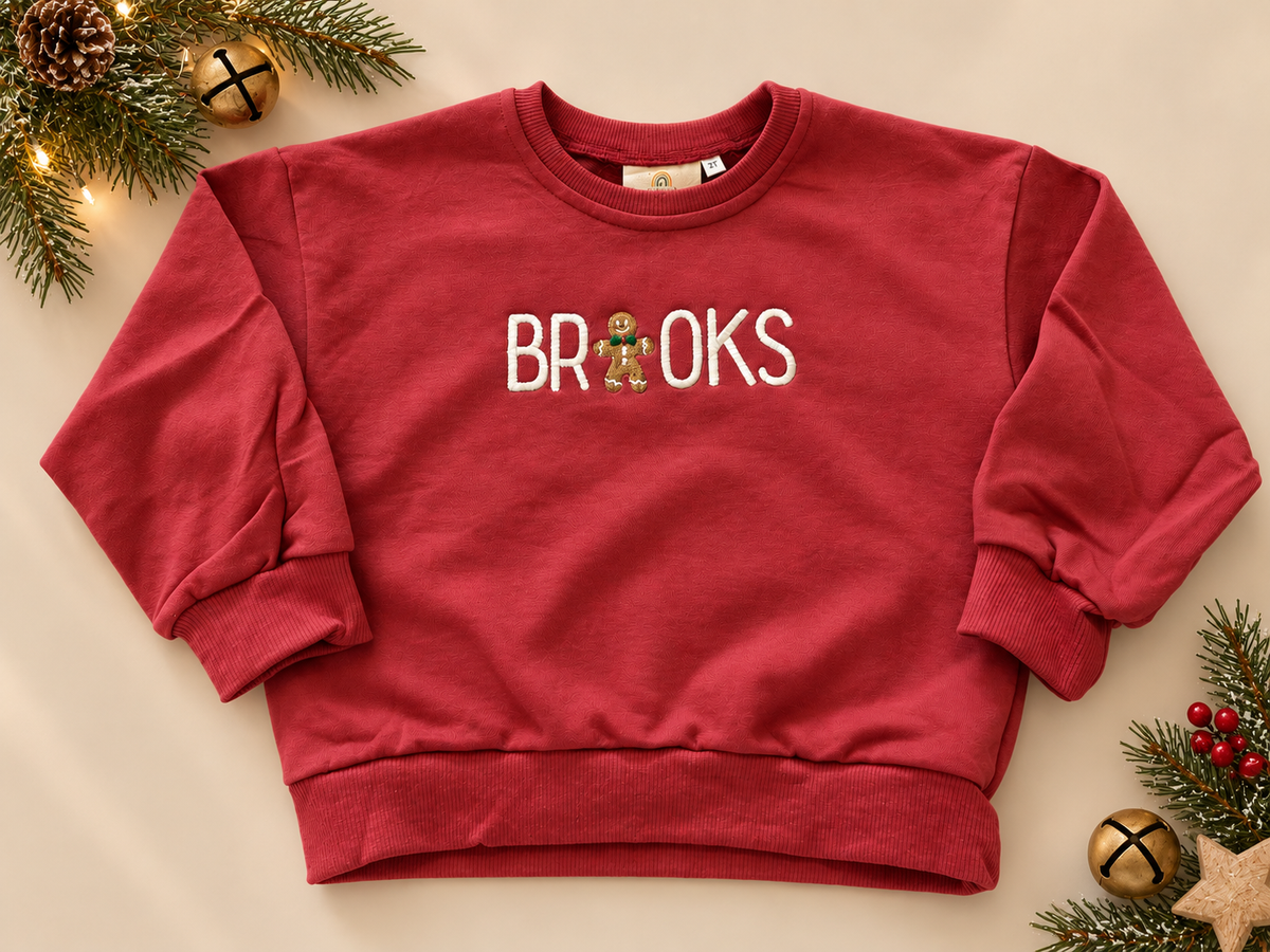 Custom Embroidered Gingerbread Christmas Sweatshirt or Romper
