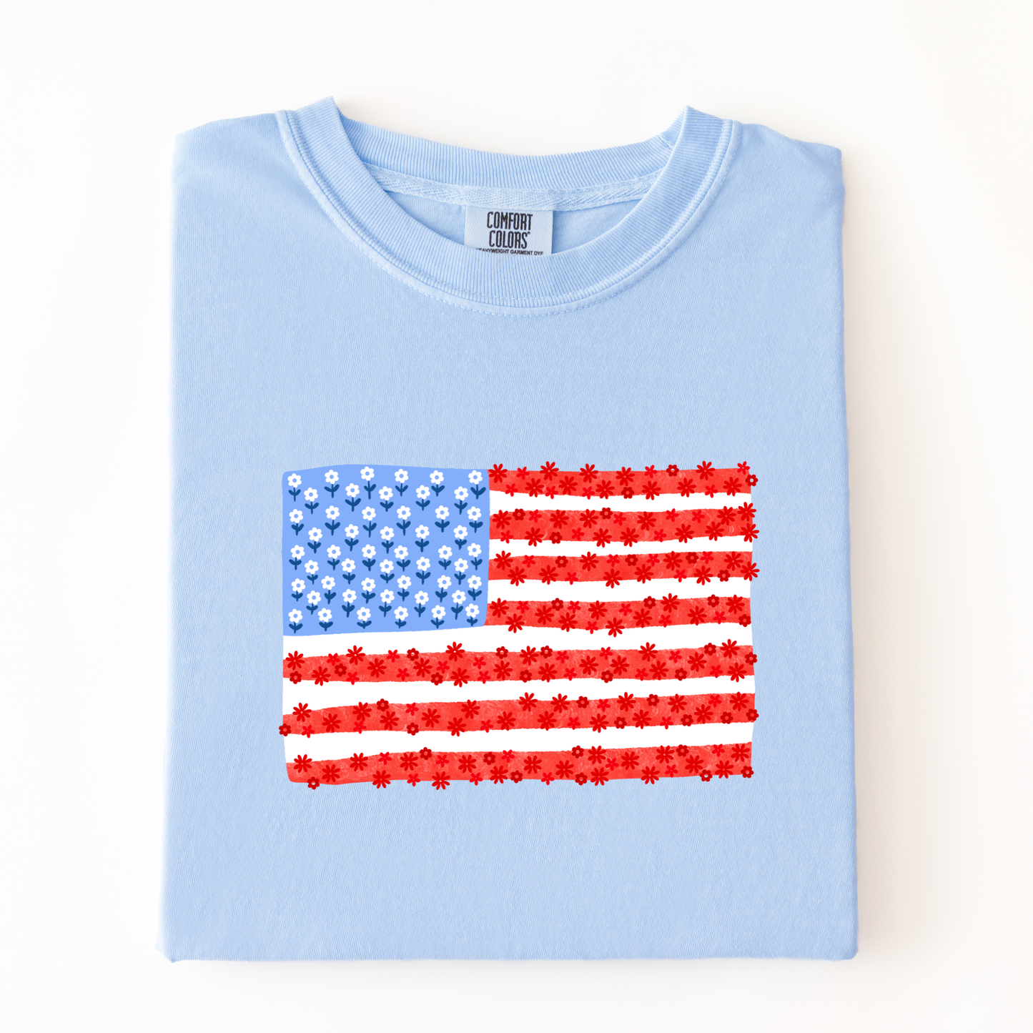 Comfort Colors 4th of July Daisy Floral Flag Tee - choose your color