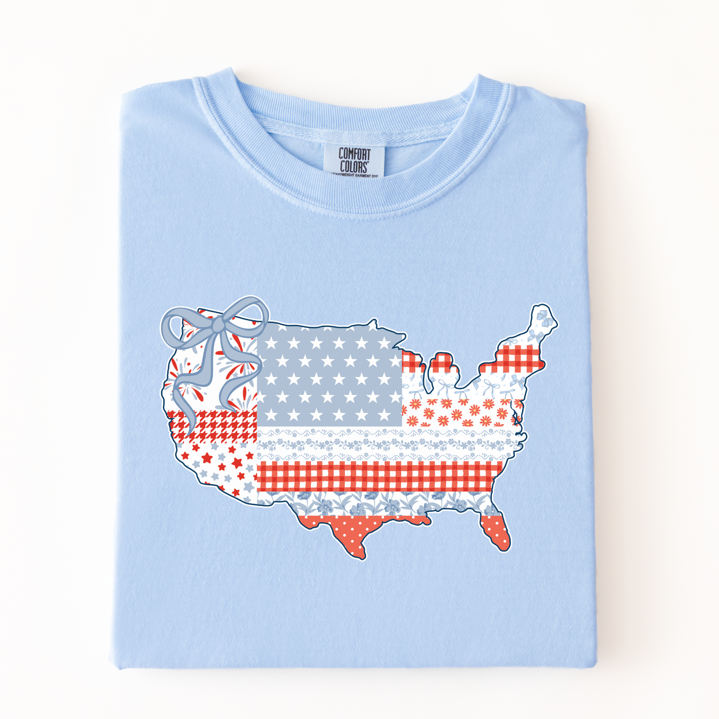 Comfort Colors Preppy Quilted USA Map Tee - choose your color