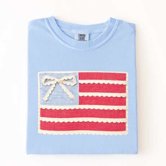 Comfort Colors Lace Bow Flag Tee - choose your color