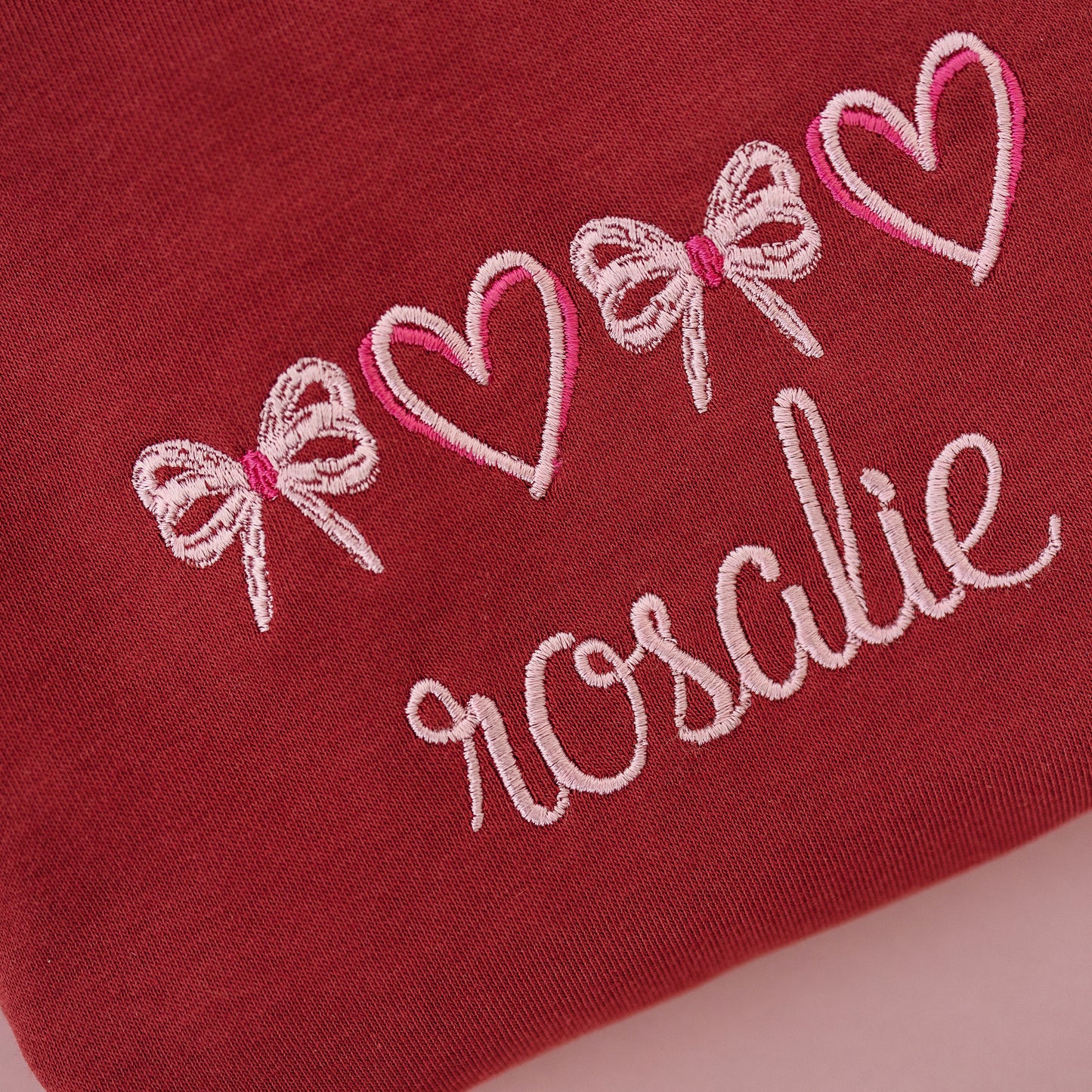 Custom Embroidered Valentine's Sweatshirt or Romper - Dark Red