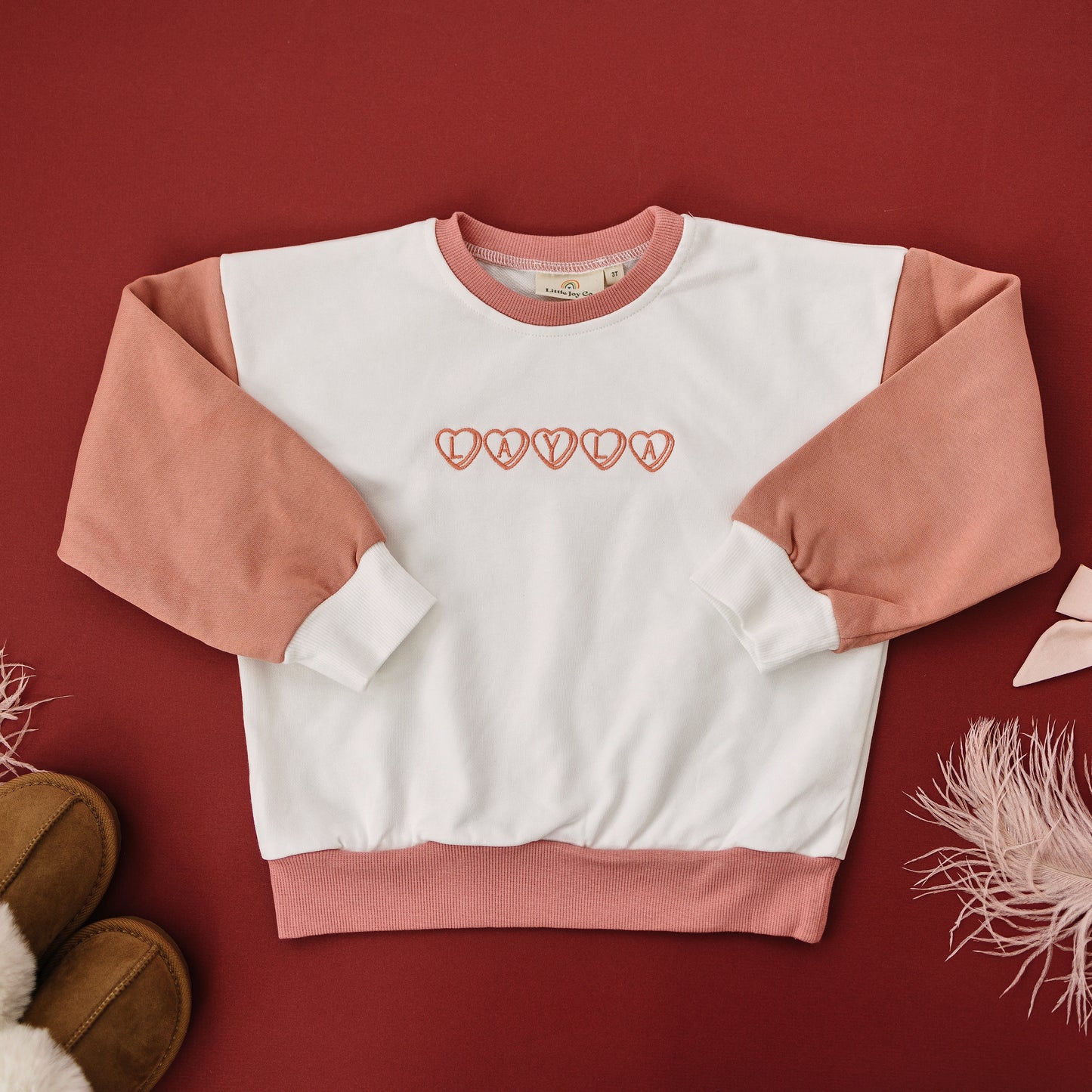 Valentine's Custom Embroidered Colorblock Crewneck Sweatshirt