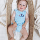 Custom Embroidered Blue Striped Bubble Romper - Summer or 4th of July