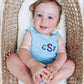 Custom Embroidered Blue Striped Bubble Romper - Summer or 4th of July