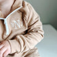 Custom Embroidered Organic Cotton Quarter Zip Sets - Pink and Camel