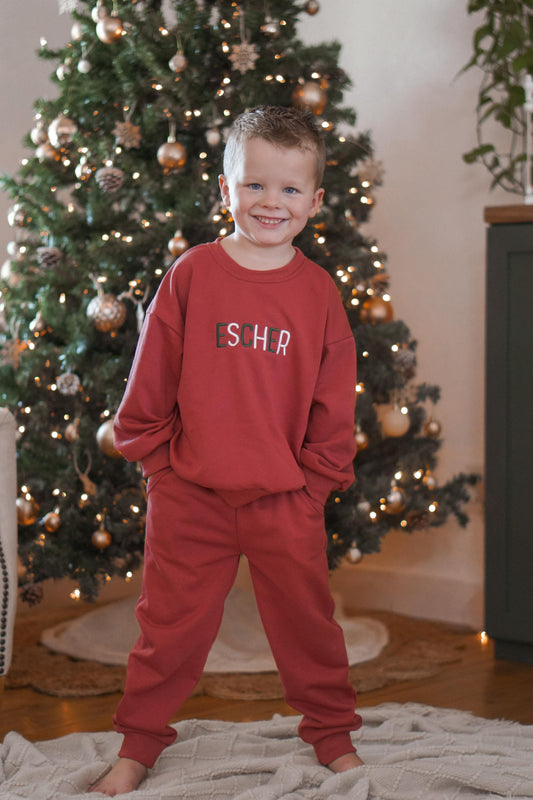 Custom Embroidered Christmas Sweatshirt or Sweatshirt Bubble Romper - Red