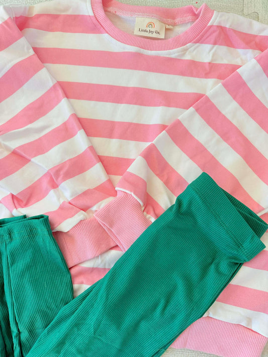 Pink Striped Crewneck Sweatshirt - Optional Custom Embroidery