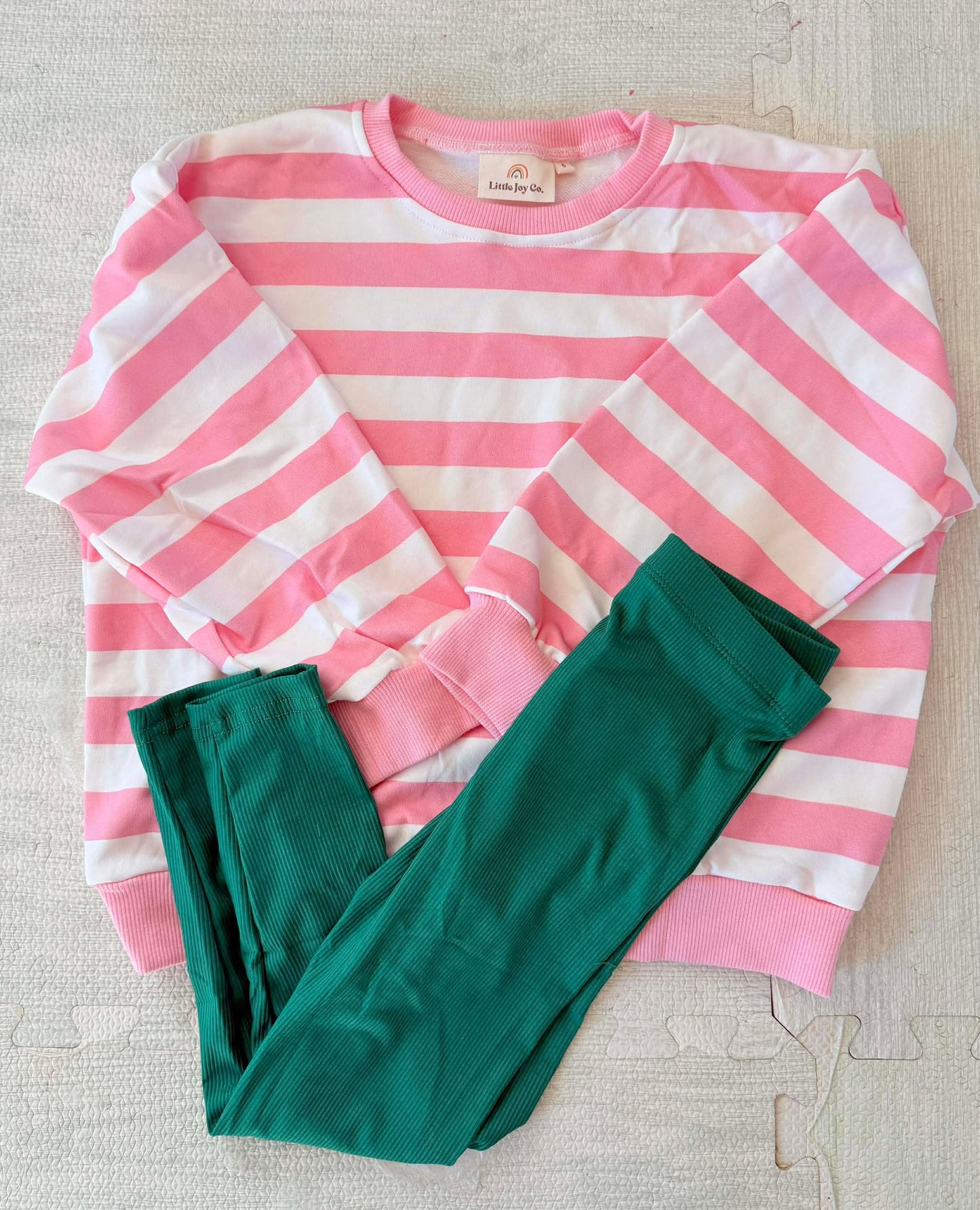 Pink Striped Crewneck Sweatshirt - Optional Custom Embroidery