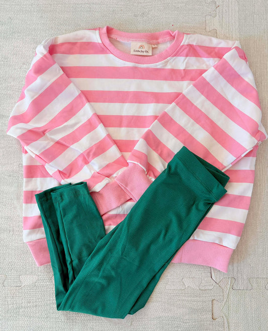 Pink Striped Crewneck Sweatshirt - Optional Custom Embroidery
