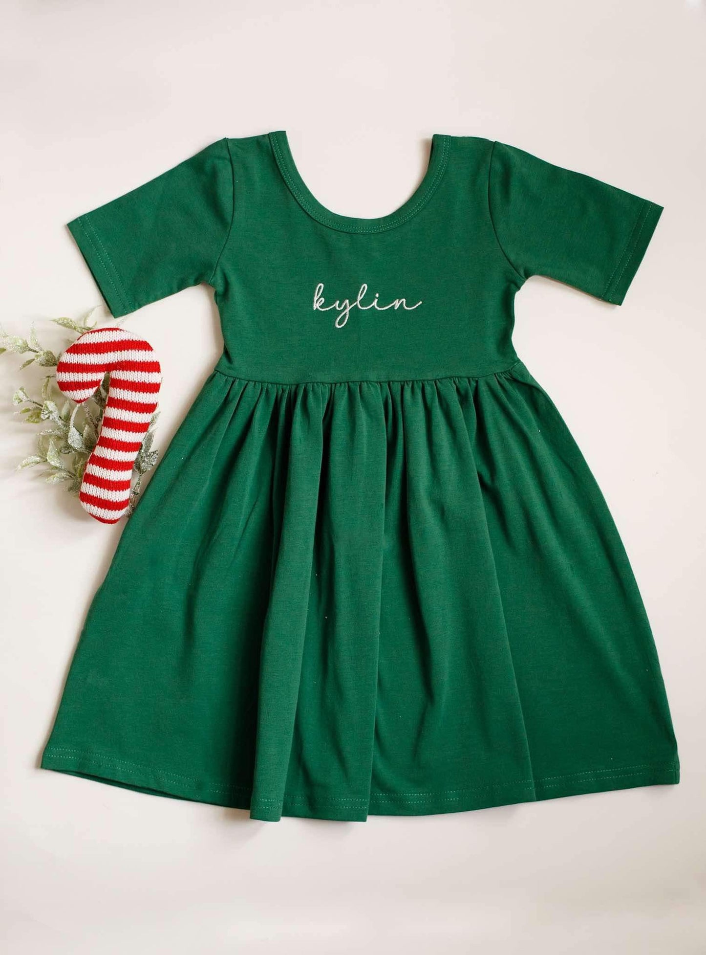 Custom Embroidered Organic Cotton Christmas Twirl Dress - Red or Green