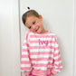 Pink Striped Crewneck Sweatshirt - Optional Custom Embroidery