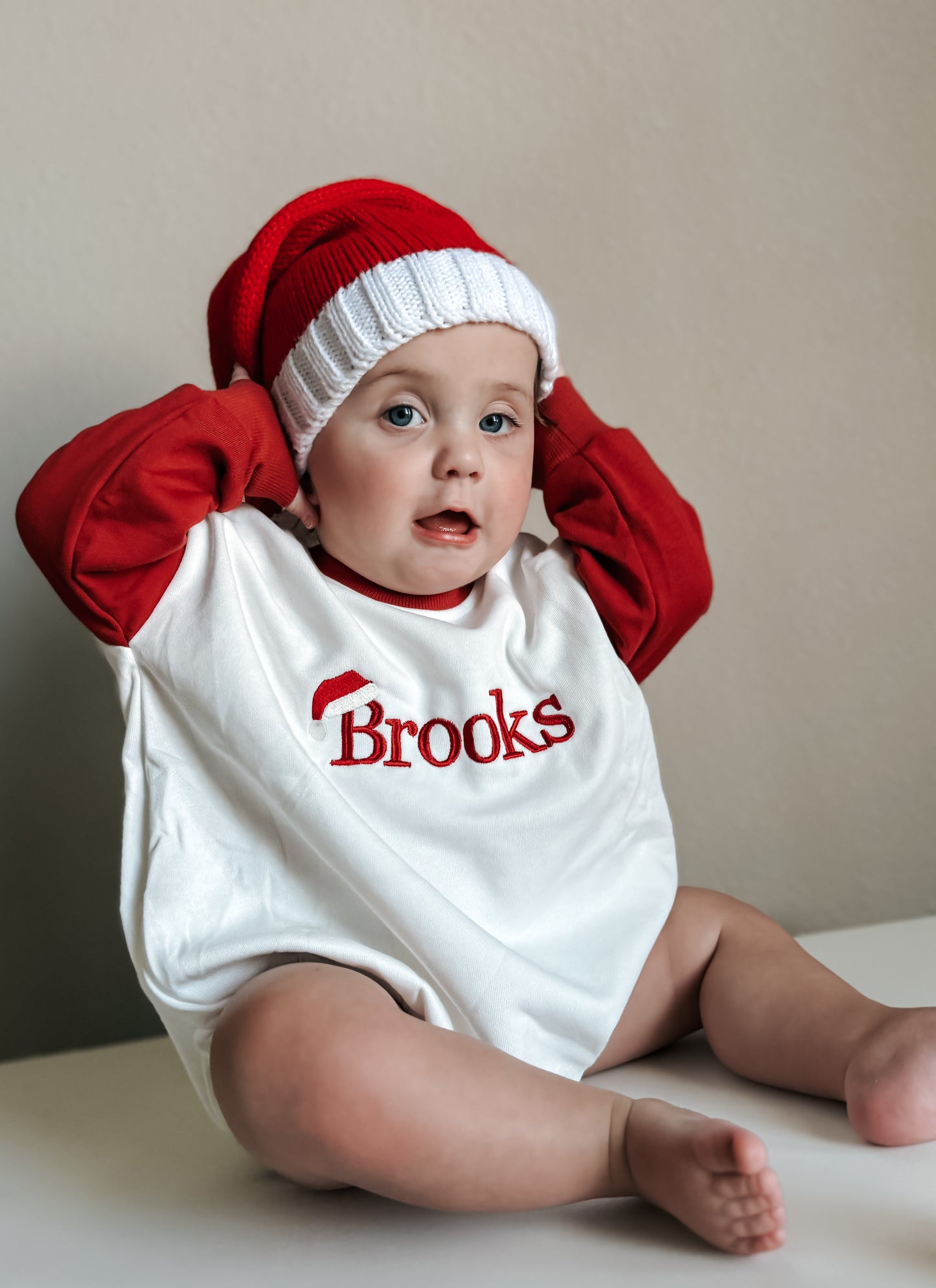 Custom Embroidered Christmas Colorblock Sweatshirt or Romper - Santa Hat