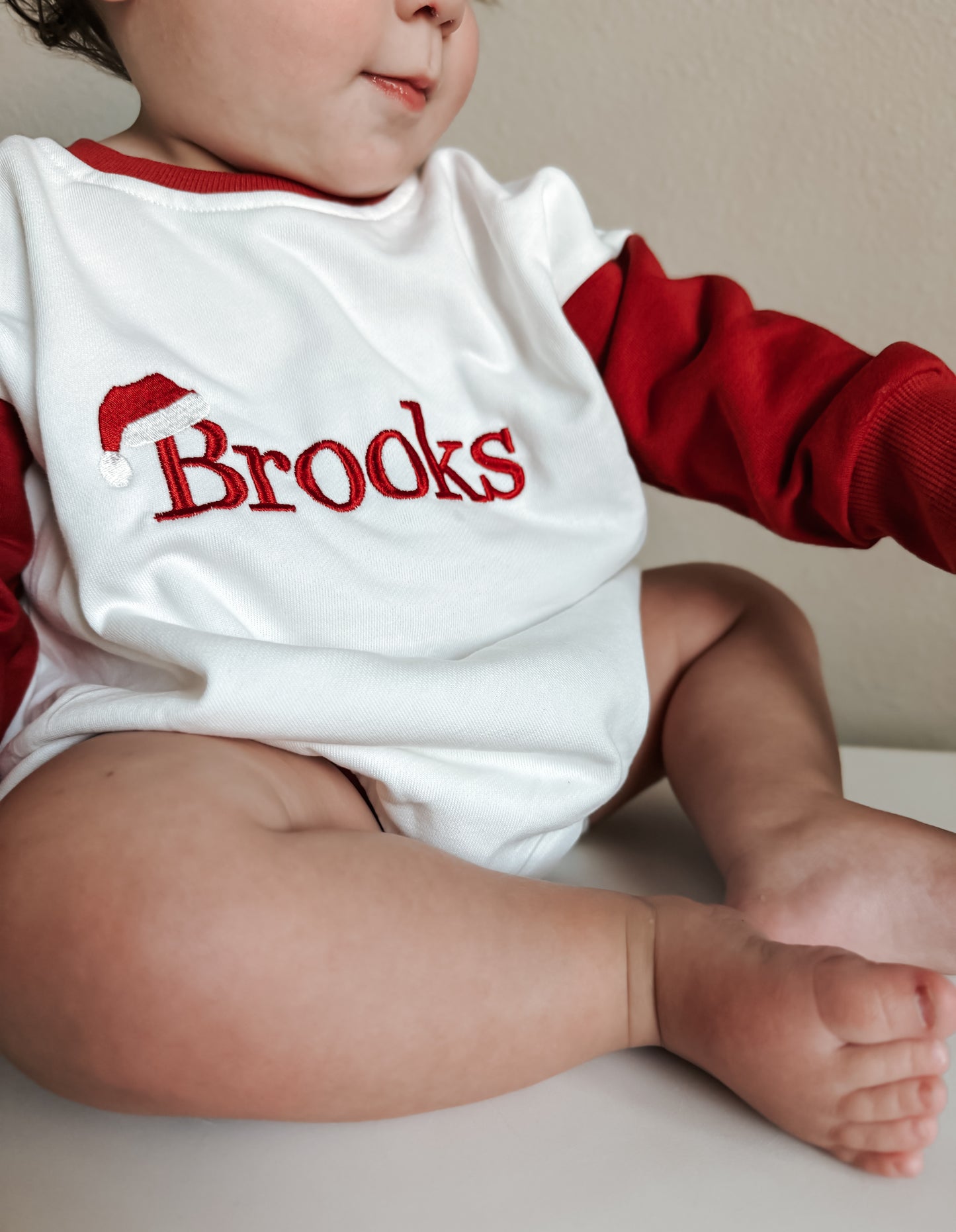 Custom Embroidered Christmas Colorblock Sweatshirt or Romper - Santa Hat