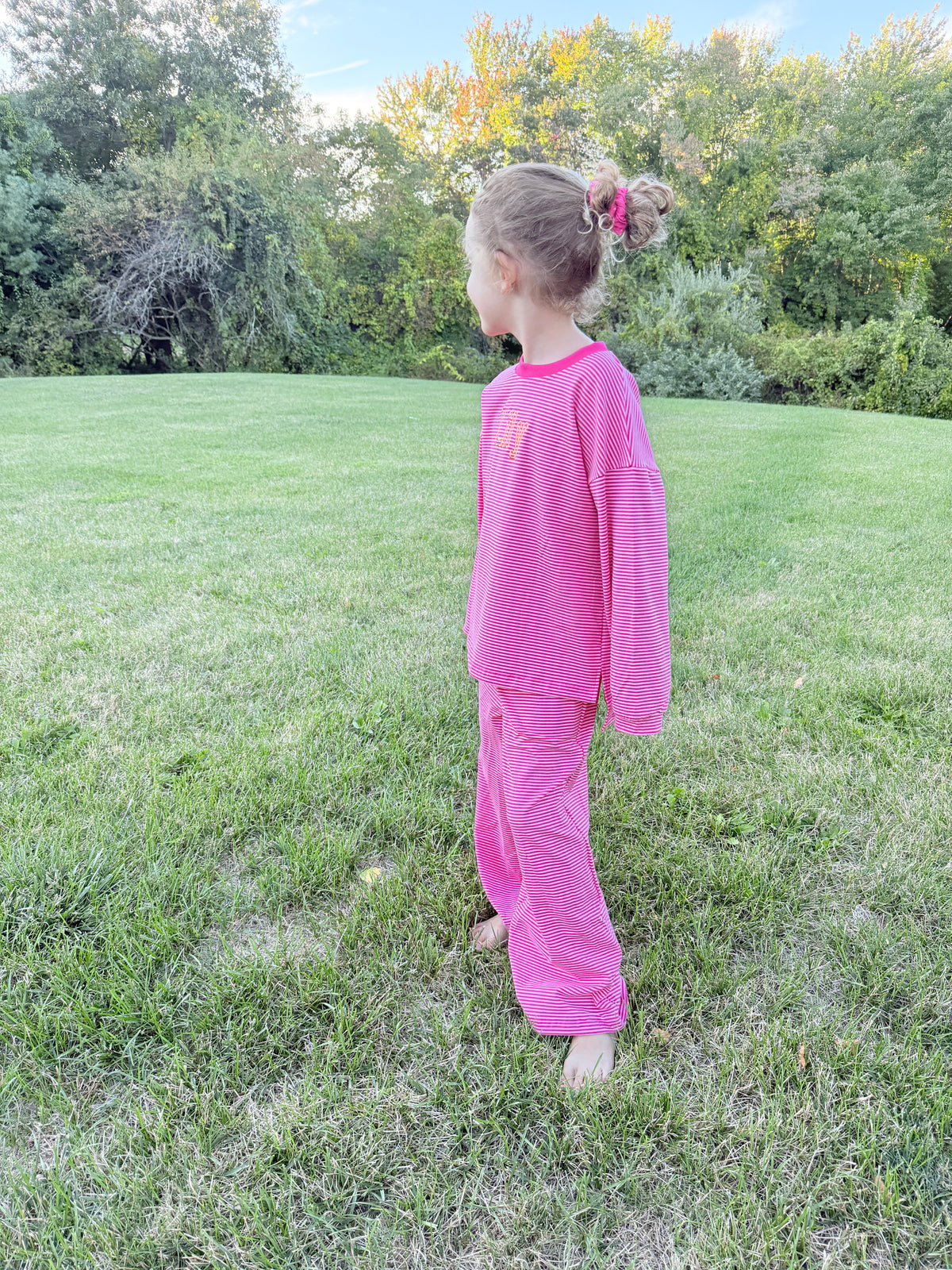 Pink Striped Lounge Set - Optional Custom Embroidery