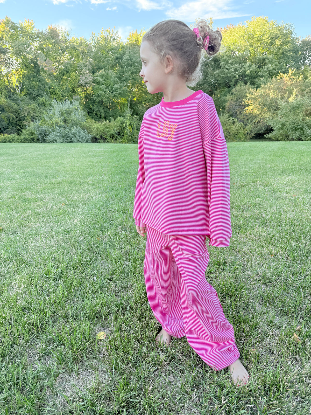Pink Striped Lounge Set - Optional Custom Embroidery