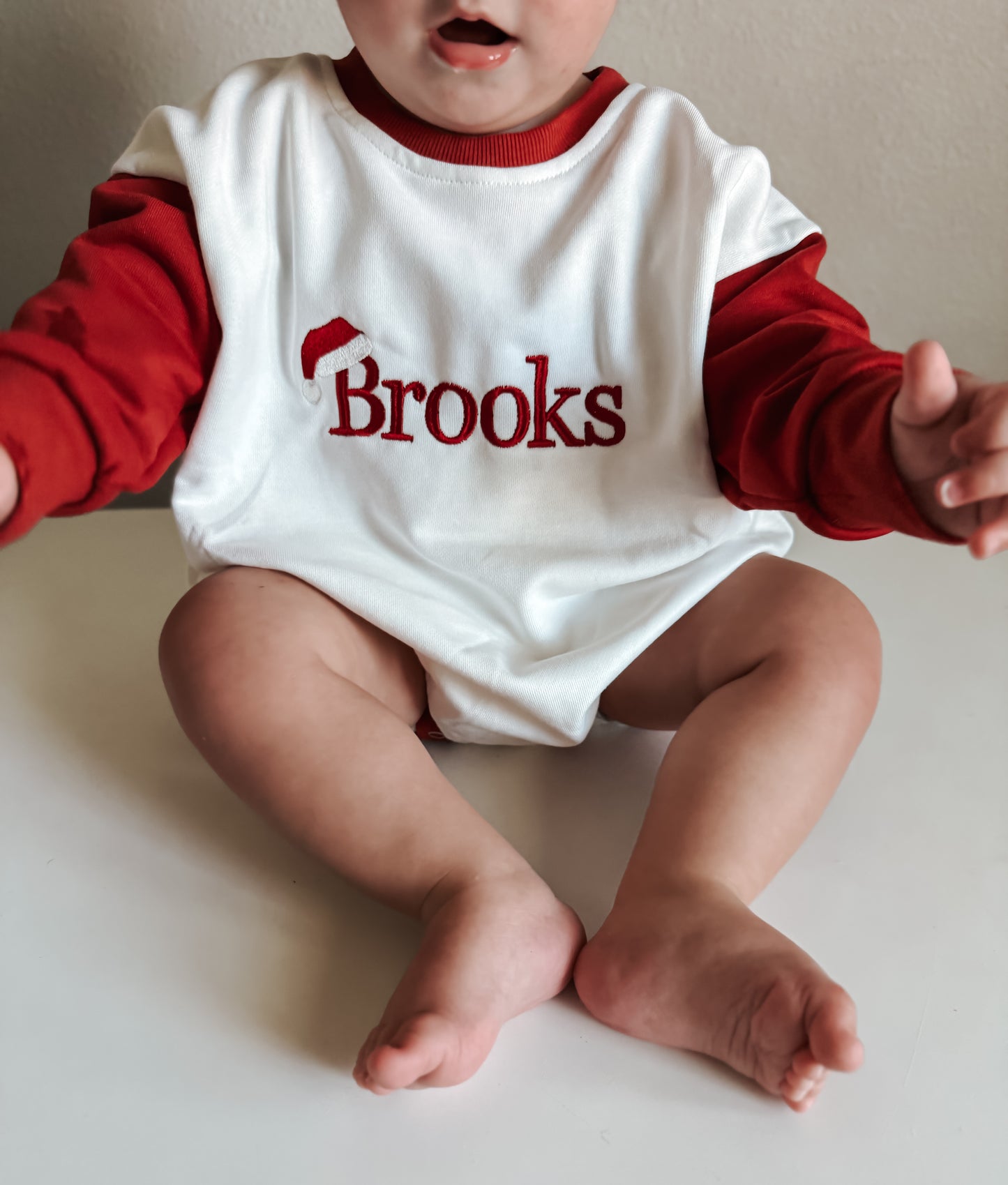 Custom Embroidered Christmas Colorblock Sweatshirt or Romper - Santa Hat