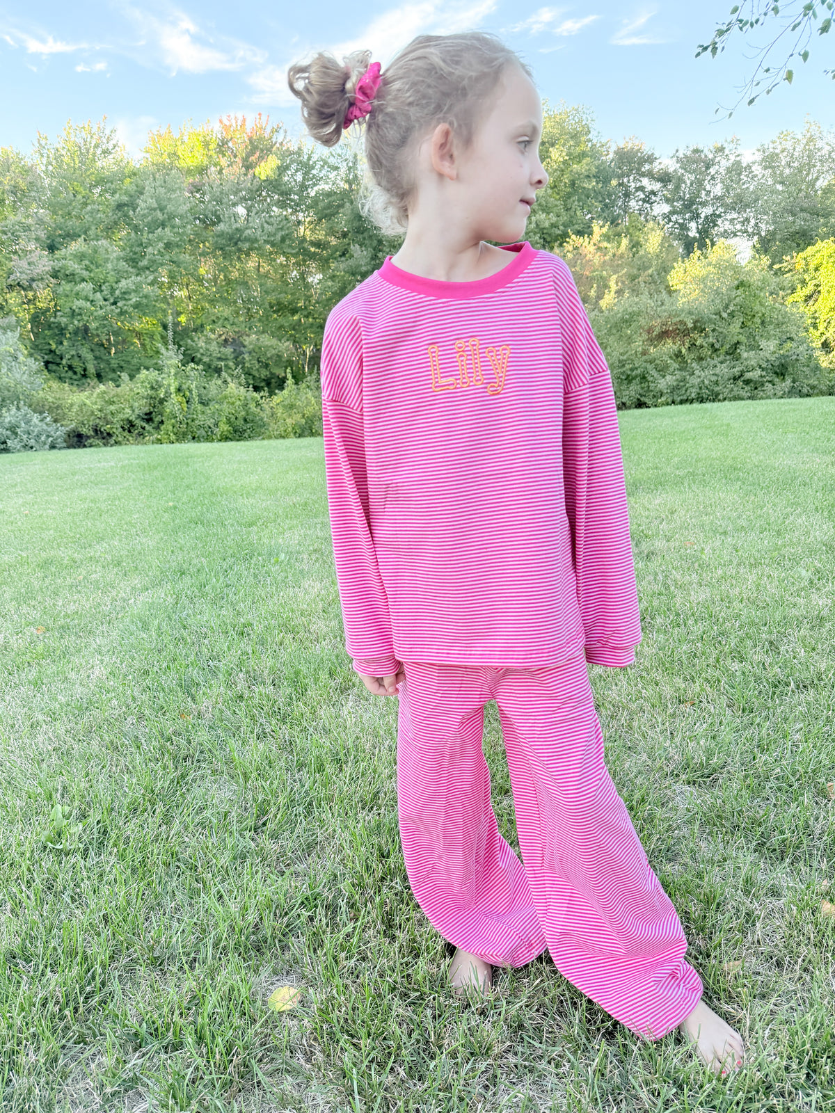 Pink Striped Lounge Set - Optional Custom Embroidery