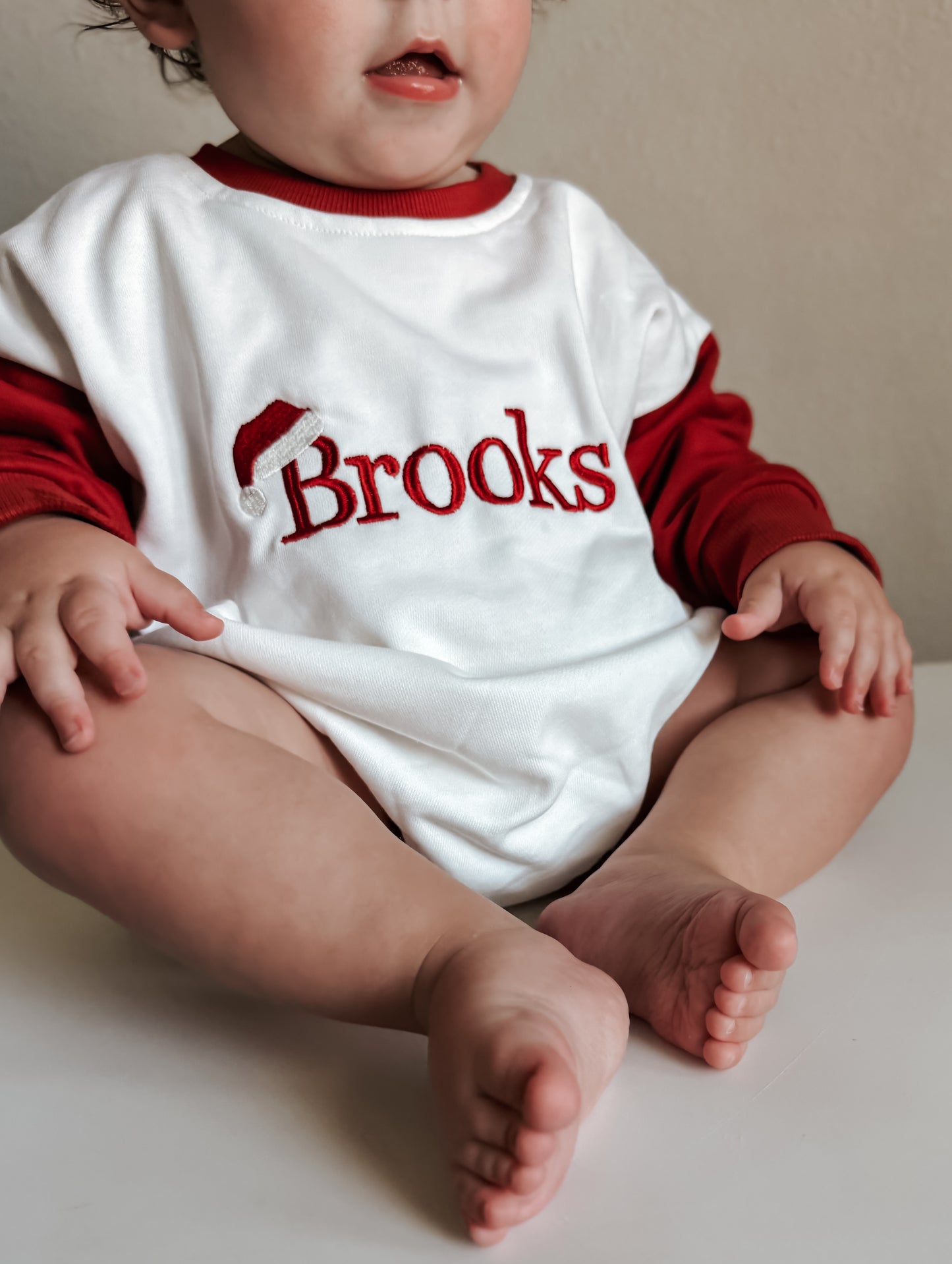 Custom Embroidered Christmas Colorblock Sweatshirt or Romper - Santa Hat