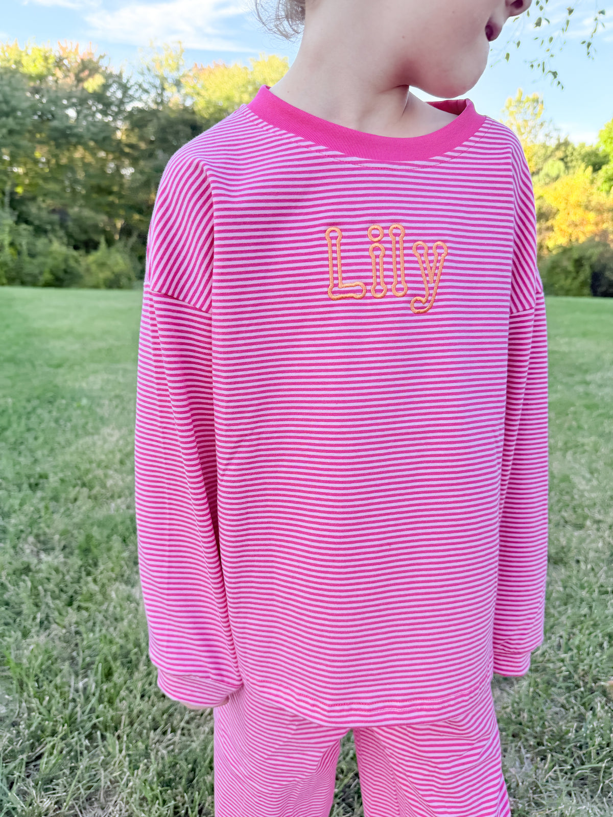 Pink Striped Lounge Set - Optional Custom Embroidery