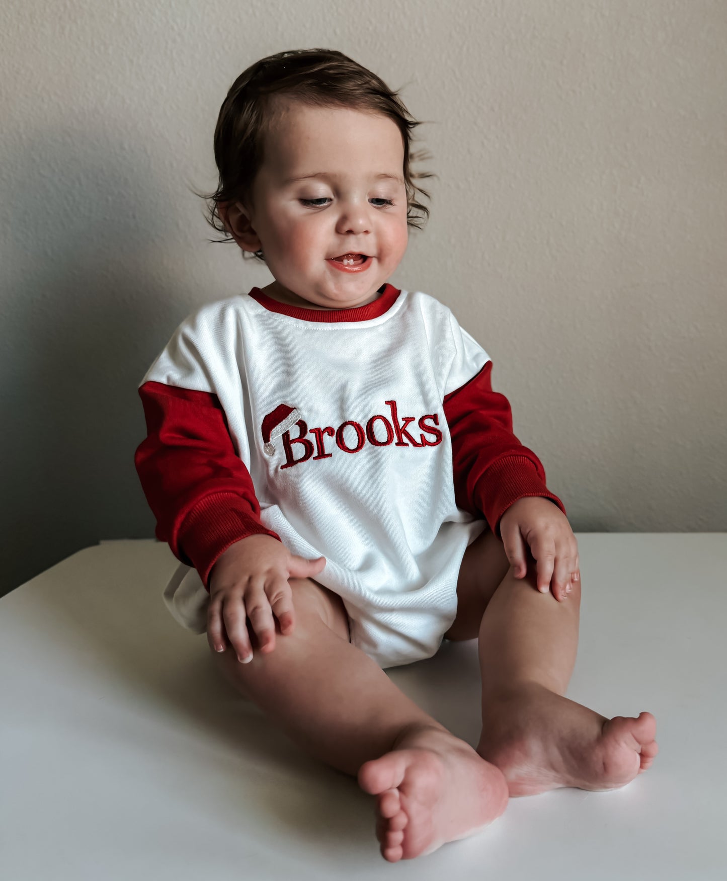 Custom Embroidered Christmas Colorblock Sweatshirt or Romper - Santa Hat
