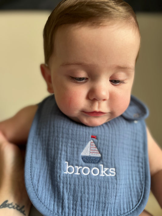Custom Embroidered Muslin Bib - more colors