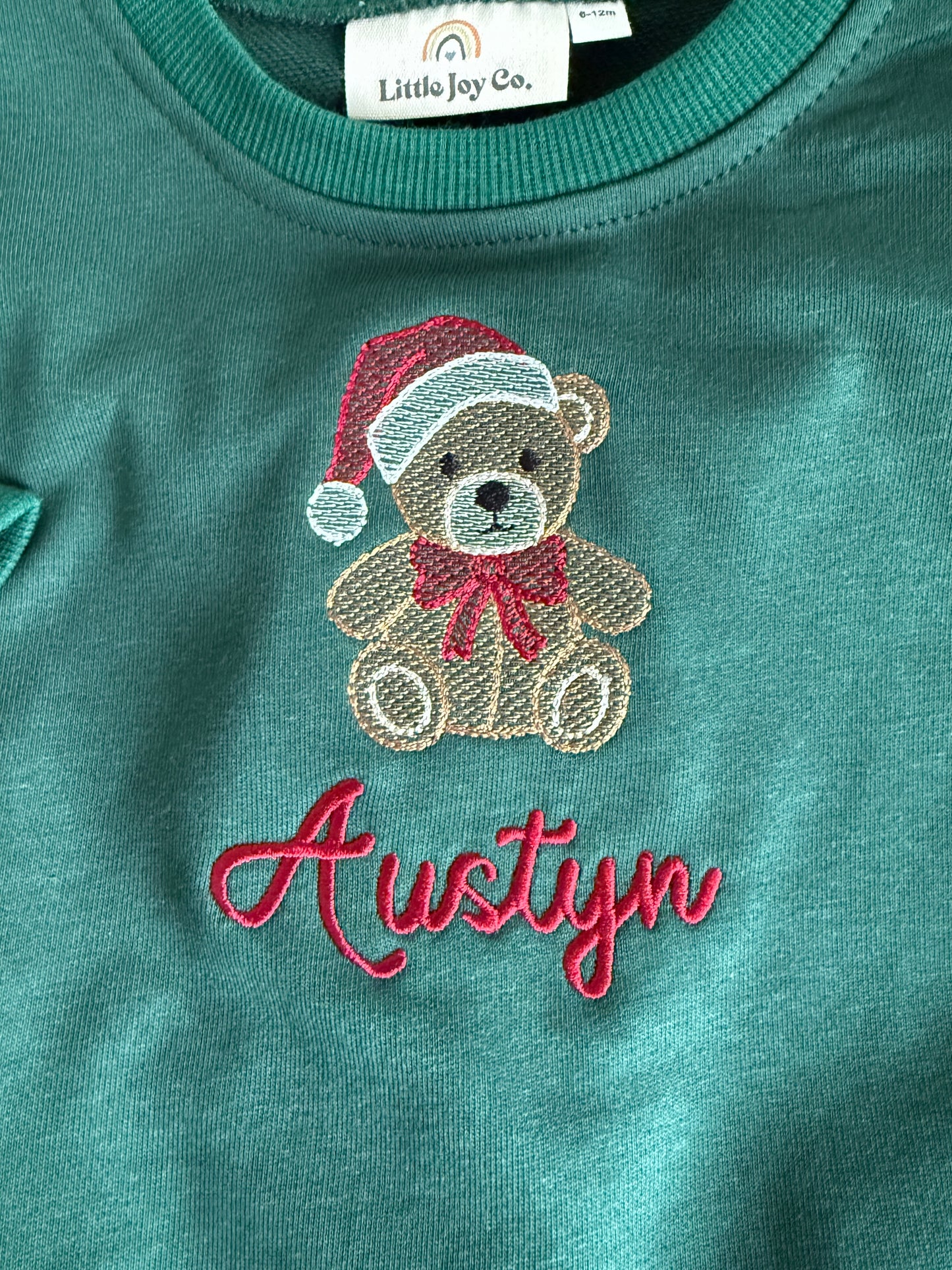 Custom Embroidered Christmas Teddy Bear Sweatshirt or Sweatshirt Romper