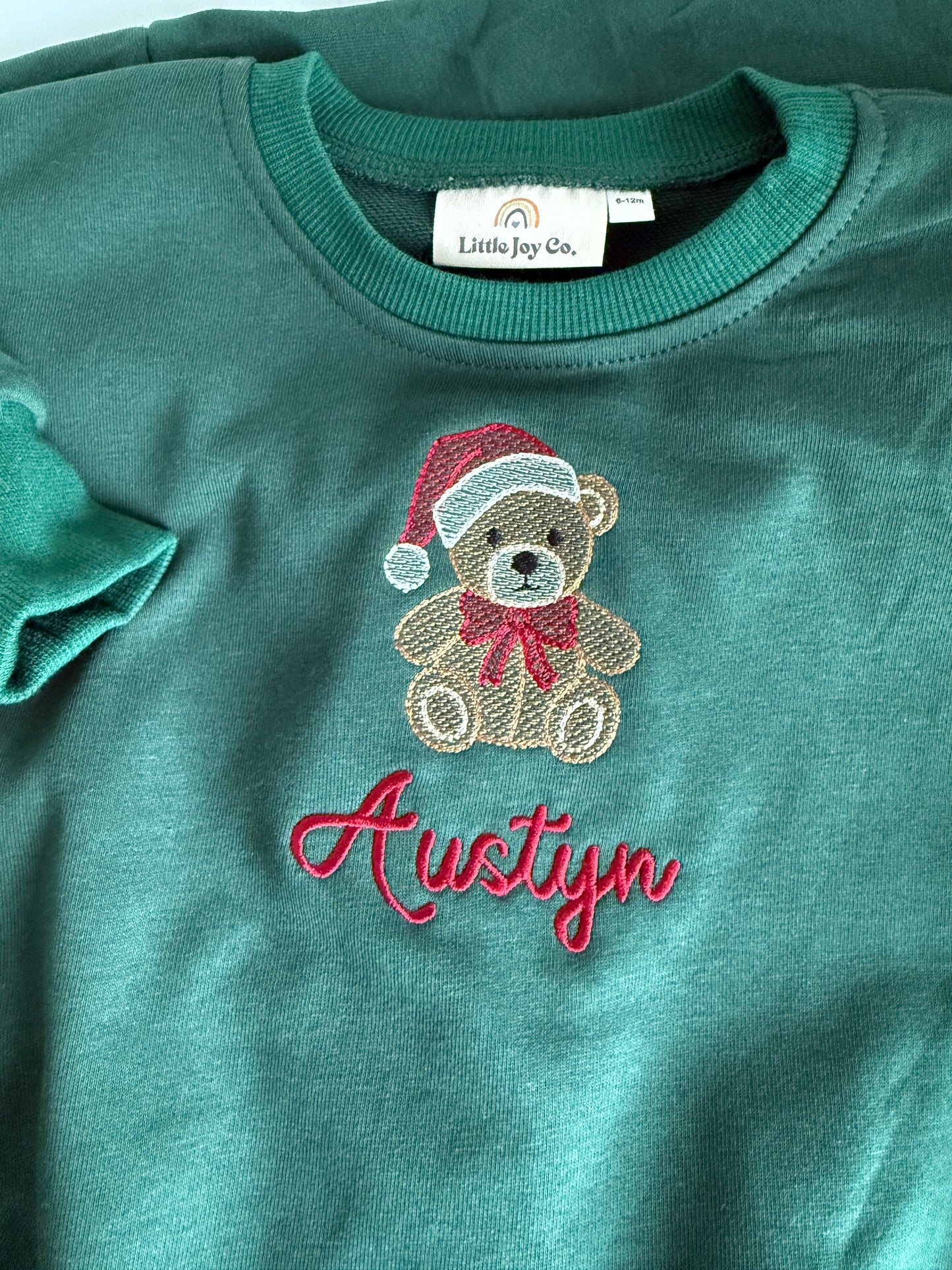 Custom Embroidered Christmas Teddy Bear Sweatshirt or Sweatshirt Romper