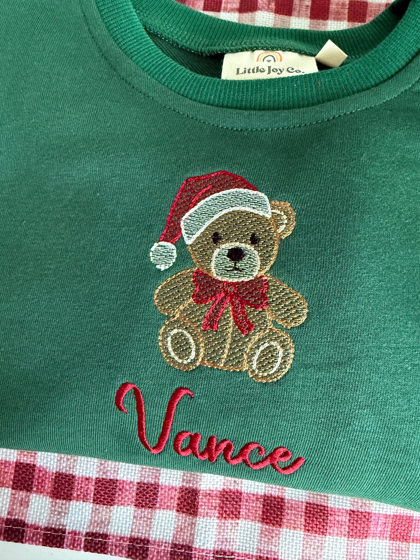 Custom Embroidered Christmas Teddy Bear Sweatshirt or Sweatshirt Romper